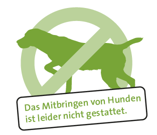 Grafik mit dem Schriftzug: "Das Mitbringen von Hunden ist leider nicht gestattet."